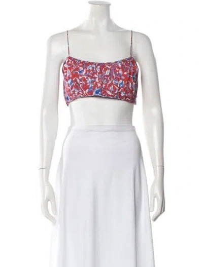 Pre-owned Doen Floral Print Square Neckline Crop Top W/ Tags In Red