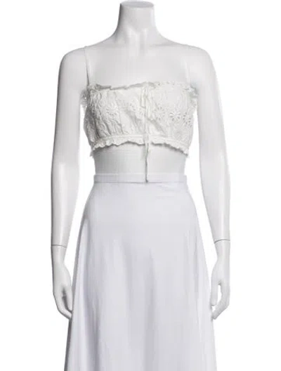 Pre-owned Doen Floral Print Square Neckline Crop Top In White