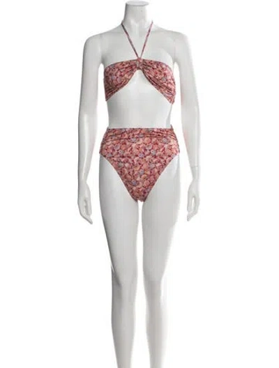 Pre-owned Doen Floral Print Tassel Accents Bikini W/ Tags In Pink