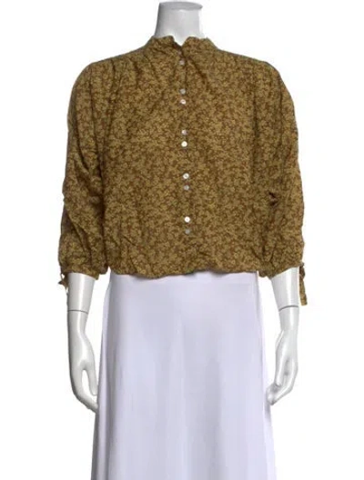 Pre-owned Doen Floral Print Three-quarter Sleeve Blouse In Brown