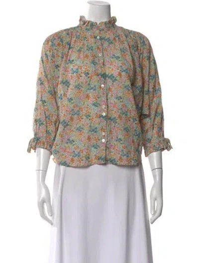 Pre-owned Doen Floral Print Three-quarter Sleeve Blouse In Multi