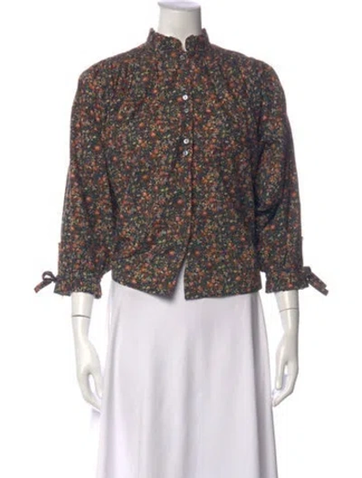 Pre-owned Doen Floral Print Three-quarter Sleeve Blouse In Multicolor