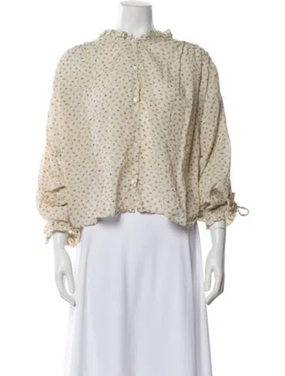 Pre-owned Doen Floral Print Three-quarter Sleeve Blouse In Neutral