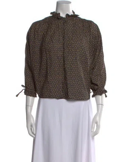 Pre-owned Doen Floral Print Three-quarter Sleeve Blouse In Neutral