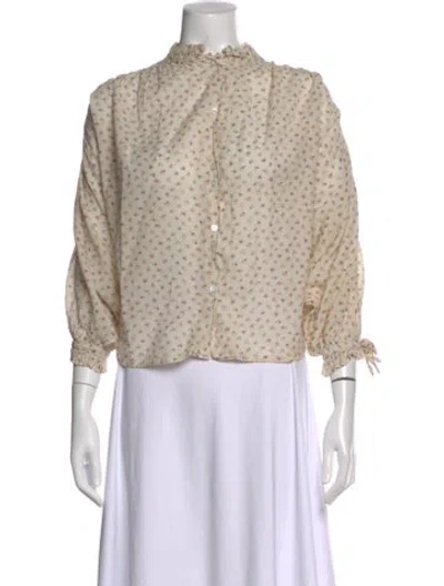 Pre-owned Doen Floral Print Three-quarter Sleeve Blouse In Neutrals