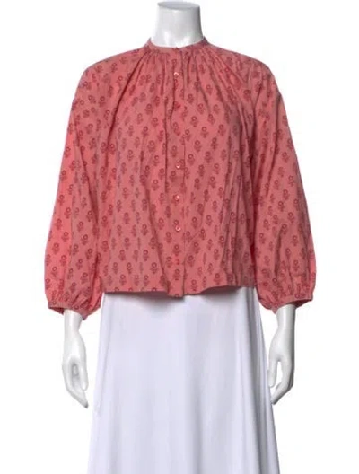Pre-owned Doen Floral Print Three-quarter Sleeve Blouse In Pink