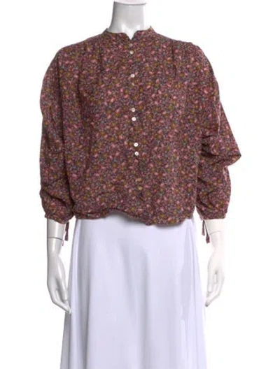 Pre-owned Doen Floral Print Three-quarter Sleeve Blouse In Pink