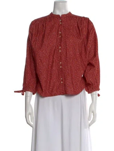Pre-owned Doen Floral Print Three-quarter Sleeve Blouse In Red