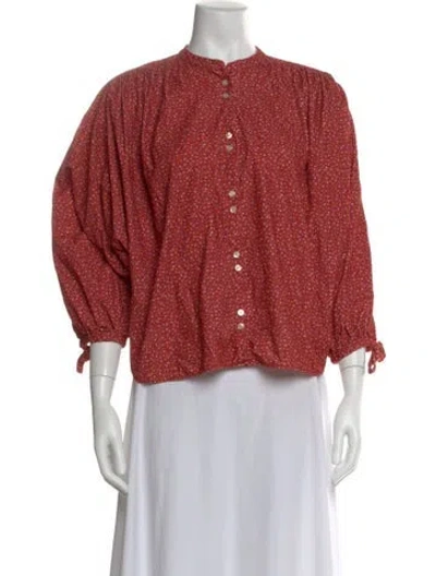 Pre-owned Doen Floral Print Three-quarter Sleeve Blouse In Red