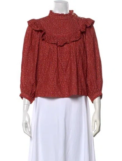Pre-owned Doen Floral Print Three-quarter Sleeve Blouse In Red