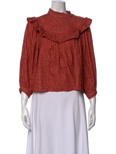 Pre-owned Doen Floral Print Three-quarter Sleeve Blouse In Red