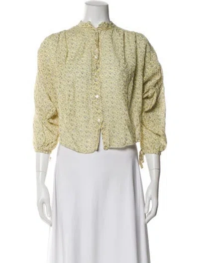 Pre-owned Doen Floral Print Three-quarter Sleeve Blouse In Yellow