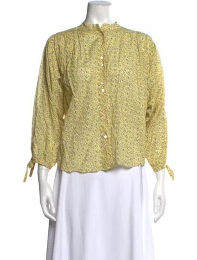 Pre-owned Doen Floral Print Three-quarter Sleeve Blouse In Yellow