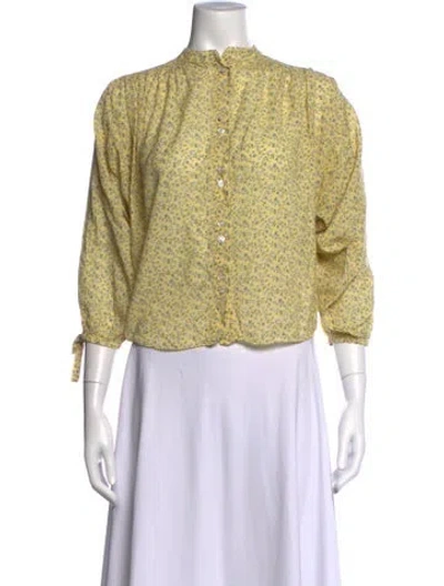 Pre-owned Doen Floral Print Three-quarter Sleeve Blouse In Yellow