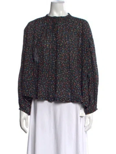 Pre-owned Doen Floral Print Tie Neck Blouse In Black