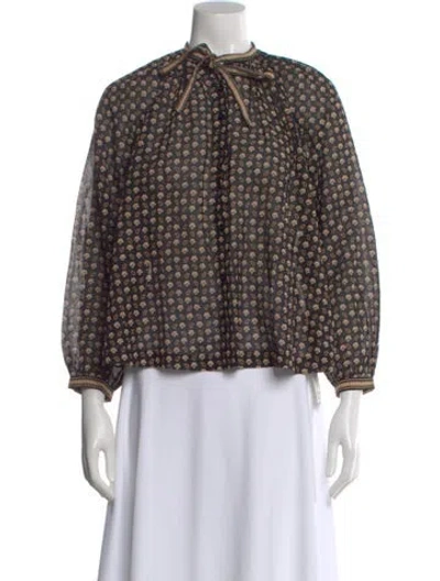 Pre-owned Doen Floral Print Tie Neck Blouse In Blue