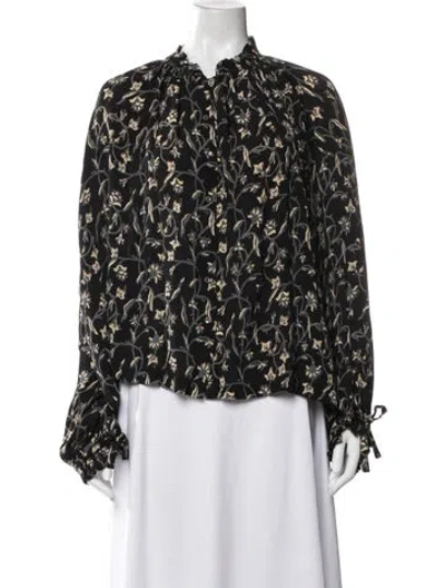 Pre-owned Doen Floral Print Tie Neck Blouse In Blue