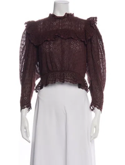Pre-owned Doen Floral Print Tie Neck Blouse In Brown