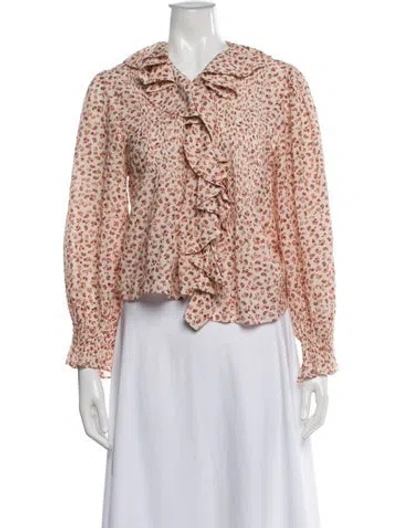 Pre-owned Doen Floral Print Tie Neck Blouse In Neutral