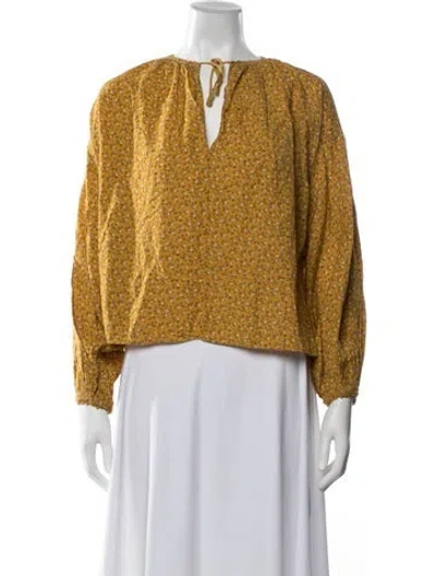 Pre-owned Doen Floral Print Tie Neck Blouse In Yellow