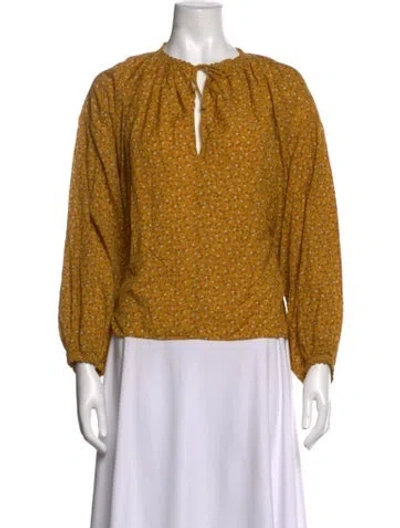 Pre-owned Doen Floral Print Tie Neck Blouse In Yellow