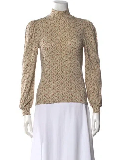 Pre-owned Doen Floral Print Turtleneck Blouse In Neutral