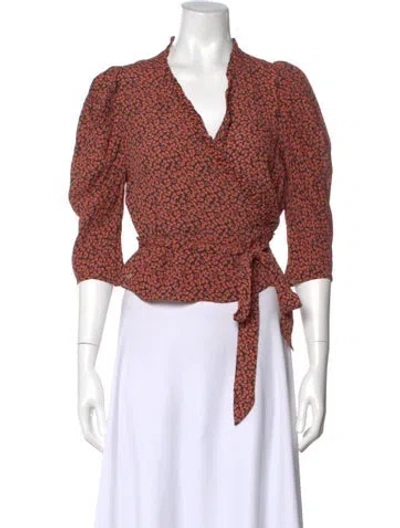 Pre-owned Doen Floral Print V-neck Blouse In Black
