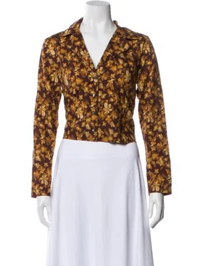 Pre-owned Doen Floral Print V-neck Blouse In Blue