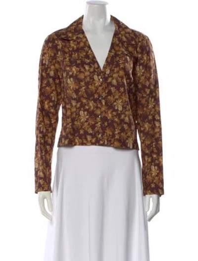 Pre-owned Doen Floral Print V-neck Blouse In Brown