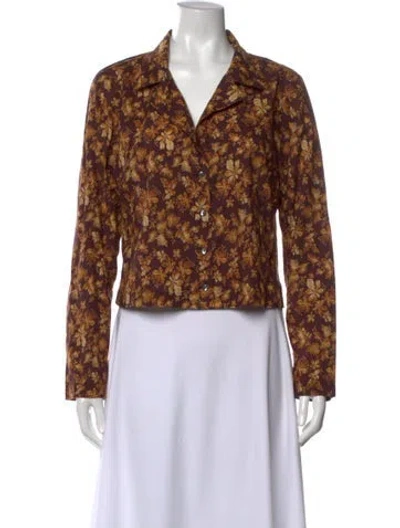 Pre-owned Doen Floral Print V-neck Blouse In Brown