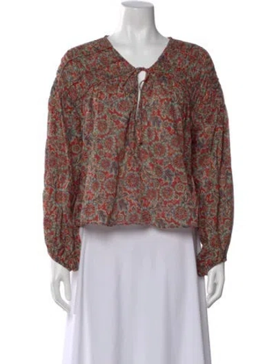 Pre-owned Doen Floral Print V-neck Blouse In Multi