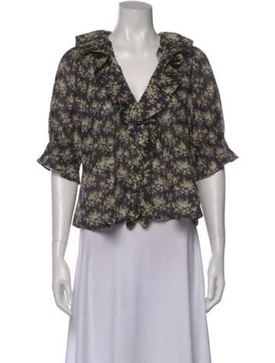 Pre-owned Doen Floral Print V-neck Blouse In Multi
