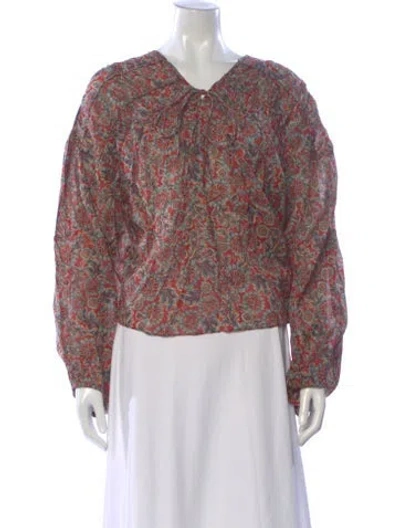 Pre-owned Doen Floral Print V-neck Blouse In Multi