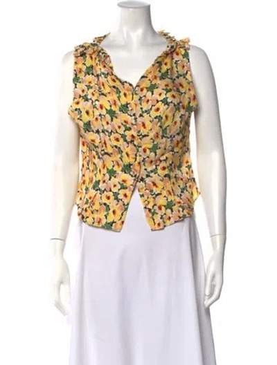 Pre-owned Doen Floral Print V-neck Blouse In Multicolor