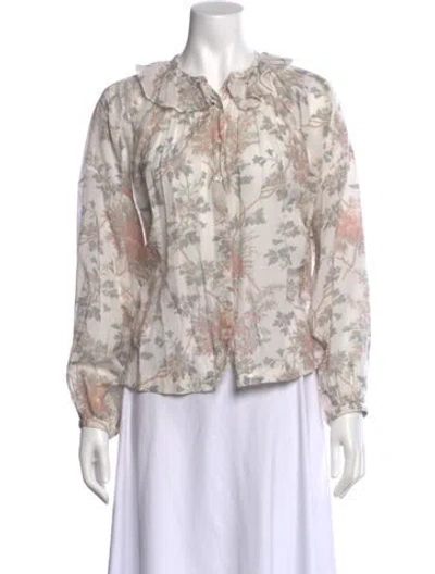 Pre-owned Doen Floral Print V-neck Blouse In Neutral
