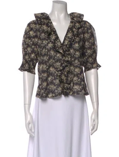 Pre-owned Doen Floral Print V-neck Blouse In Neutral