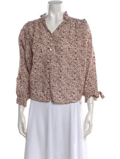 Pre-owned Doen Floral Print V-neck Blouse In Neutral