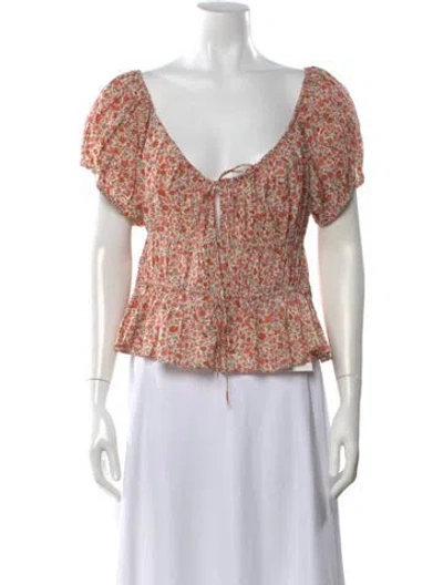 Pre-owned Doen Floral Print V-neck Blouse In Neutral