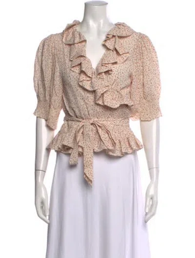 Pre-owned Doen Floral Print V-neck Blouse In Neutral