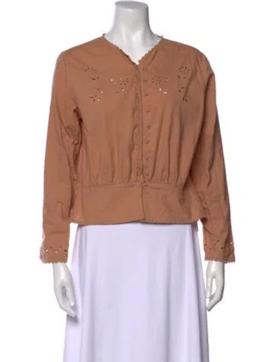 Pre-owned Doen Floral Print V-neck Blouse In Neutral