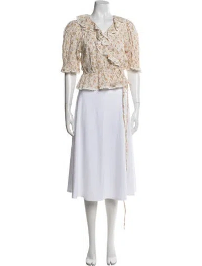 Pre-owned Doen Floral Print V-neck Blouse In Neutral