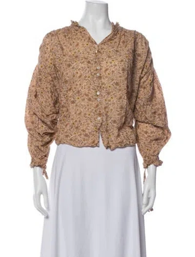 Pre-owned Doen Floral Print V-neck Blouse In Neutrals