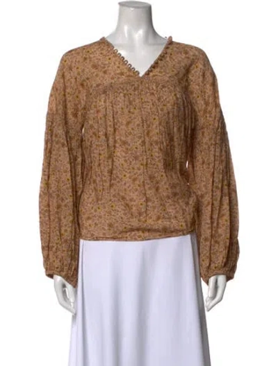 Pre-owned Doen Floral Print V-neck Blouse In Neutrals