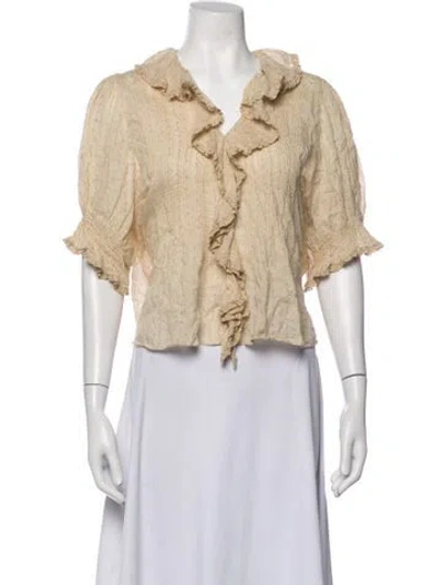 Pre-owned Doen Floral Print V-neck Blouse In Neutrals