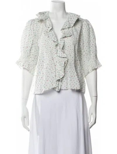 Pre-owned Doen Floral Print V-neck Blouse In Neutrals