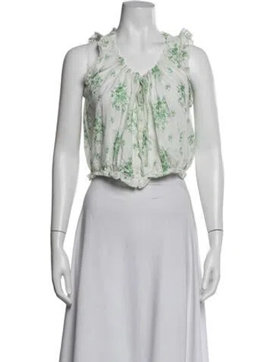 Pre-owned Doen Floral Print V-neck Blouse In Neutrals