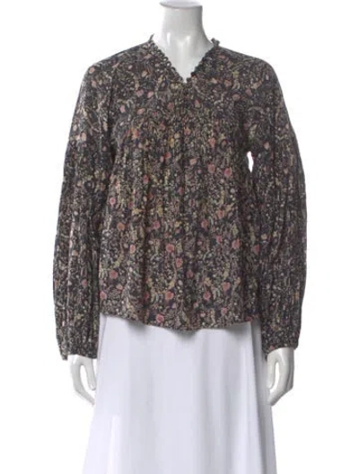 Pre-owned Doen Floral Print V-neck Blouse In Pink