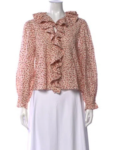 Pre-owned Doen Floral Print V-neck Blouse In Pink