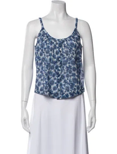 Pre-owned Doen Floral Print V-neck Blouse W/ Tags In Blue