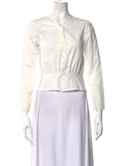 Pre-owned Doen Floral Print V-neck Blouse In White